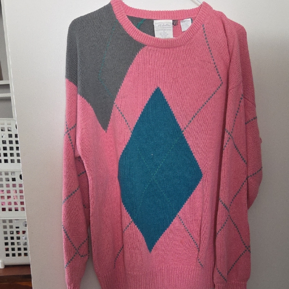Spalding Pink and Teal Diamond Sweater